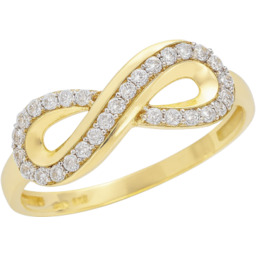 Złoty Pierścionek w Kształcie Znaku nieskończoności z Cyrkoniami