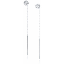 Delikatne przewlekane rodowane srebrne wiszące kolczyki kwiatki flowers