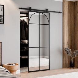 Drzwi Przesuwne Szklane ŁUK 2 Lustro Aluminium System
