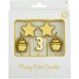 PD-Party Świece Do Tortów 3 Lata, Wosk/Drewno Złote