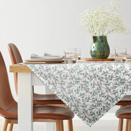 Bieżnik plamoodporny biały w zielone liście OHN01-1