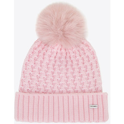 Czapka damska o splocie w drobny wzór jasnoróżowa