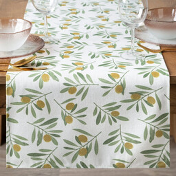 Obrus plamoodporny biały w zielone oliwki OHP01-1