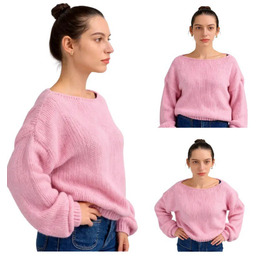 Ciepły sweter damski różowy oversize miękki elegancki, klasyczny