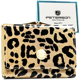 Złoty portfel damski ze skóry ekologicznej i naturalnej