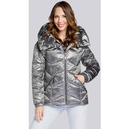 Damska kurtka z nylonu pikowana w zygzaki srebrna
