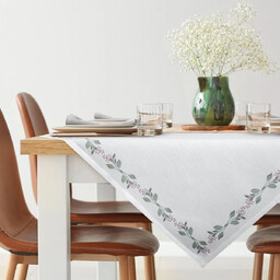 Obrus plamoodporny biały z roślinnym wzorem OHS01-1