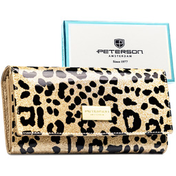 Złoty, duży portfel damski ze skóry ekologicznej