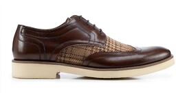 Derby ze skóry z tekstylnymi wstawkami brązowo -