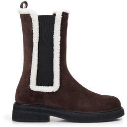 Damskie sztyblety zamszowe ze sztucznym kożuszkiem ciemny brąz