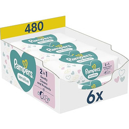 Pampers Sensitive Chusteczki nawilżane dla dzieci, 6 opakowania