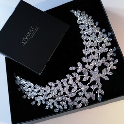 Opaska srebrna ślubna z listkami szeroka bogata ozdobny