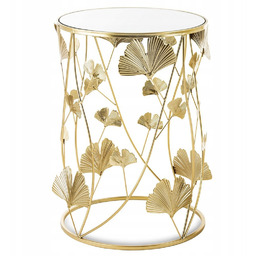 Stolik Złoty Metalowy Z Lustrem 55cm W Liście