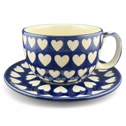 Filiżanka duża ze spodkiem Serca serduszka 350 ml