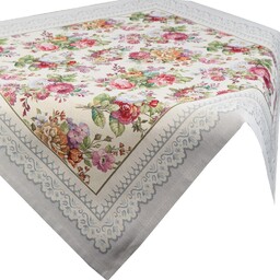 Eurofirany Obrus 100x100 gobelinowy srebrny kwiaty róże
