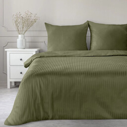 Pościel z satyny bawełnianej oliwkowa w prążki PTX-14