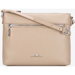 Skórzana listonoszka z regulowanym paskiem beżowo - srebrna