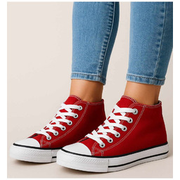 Wysokie dziewczęce trampki z tkaniny Bordowe