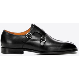 Męskie półbuty double monki ze skóry naturalnej czarne