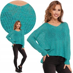 SWETER DAMSKI KLASYCZNY AŻUROWY CIENKI Z DŁUGIM RĘKAWEM