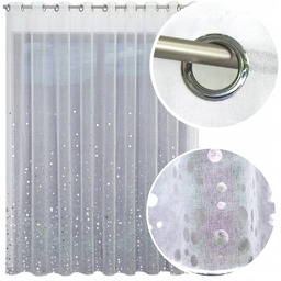 Firana gotowa etamina srebrne kropki na przelotkach 250x250