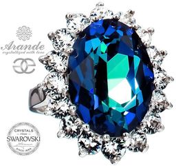 Kryształy Piękny Pierścionek Royal Bermuda Blue Srebro