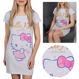 Hello Kitty Szara, damska koszulka nocna, bawełniana koszulka