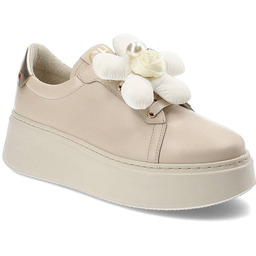 Chebello Beżowe Sneakersy Modne Obuwie Z Ozdobnym Kwiatem