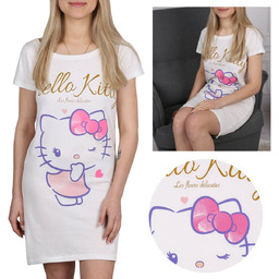 Hello Kitty Kremowa, damska koszulka nocna, bawełniana koszulka