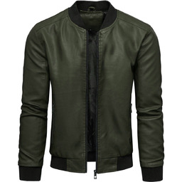 Kurtka męska skórzana z stójką khaki Recea