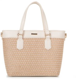 Damska torebka z ekoskóry i plecionki beżowo -