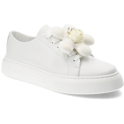 Chebello Białe Eleganckie Sneakersy Z Ozdobnym Kwiatem