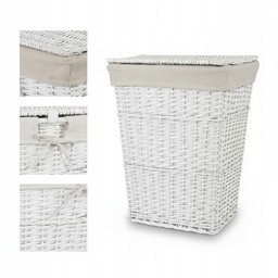 Kosz Wiklinowy Na Pranie Bieliznę Biały Lniany Wkład