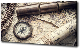 Foto obraz na płótnie Kompas mapa lupa