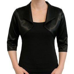 Bolerko satynowe z rękawem 3/4 czarne - OLGA