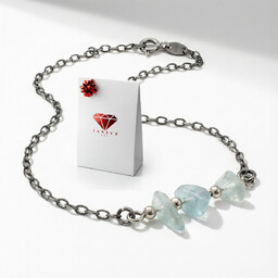 Bransoletka Srebrna Oksydowana z Akwamarynem  Bryłki Vintage,