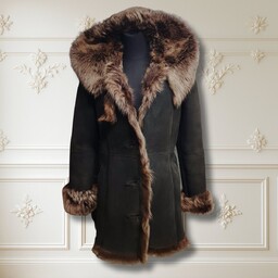 Kożuch Damski Naturalna Skóra Ciepły Zimowy Kaptur Szaro