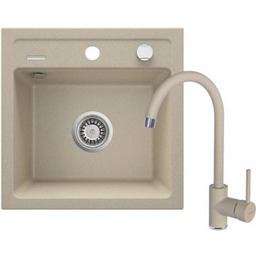 DEANTE Zlewozmywak granitowy ZORBA 1-komorowy z baterią piasek