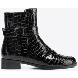 Damskie botki z lakierowanej skóry croco czarne