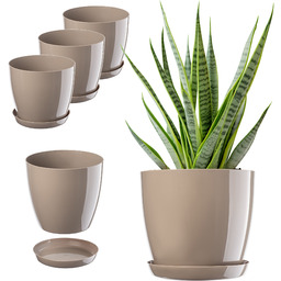 Doniczka na kwiaty z podstawką Agen 20cm beżowa