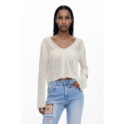 Desigual Ażurowy sweter cropped