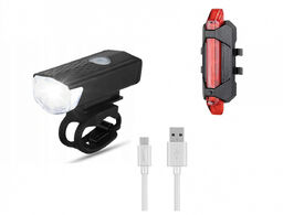 Zestaw lampek rowerowych LED: przód, tył, kabel