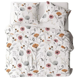 Pościel z kory 140x200 biała wielokolorowa kwiaty