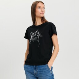 Sinsay - Koszulka z nadrukiem - Czarny