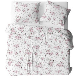 Pościel z kory 140x200 biała pudrowa różowa kwiaty