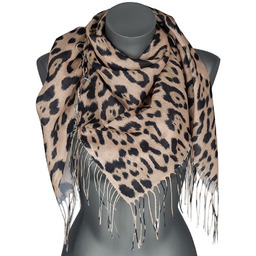 Chusta damska cienka wiosenna PANTERKA 100x100cm z frędzlami