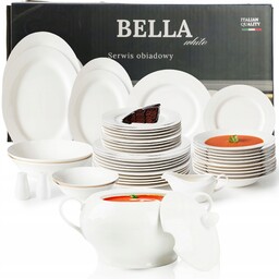 Serwis Obiadowy Porcelanowy 48EL Zestaw Talerzy Białych Porcelana
