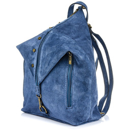 Niebieski Włoski Stylowy Plecak Damski Skórzany Zamsz A4