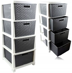 Regał Komoda Szafka Półka Z 4 Koszami Rattan