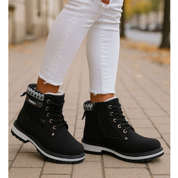 Ocieplane czarne botki trapery dziewczęce